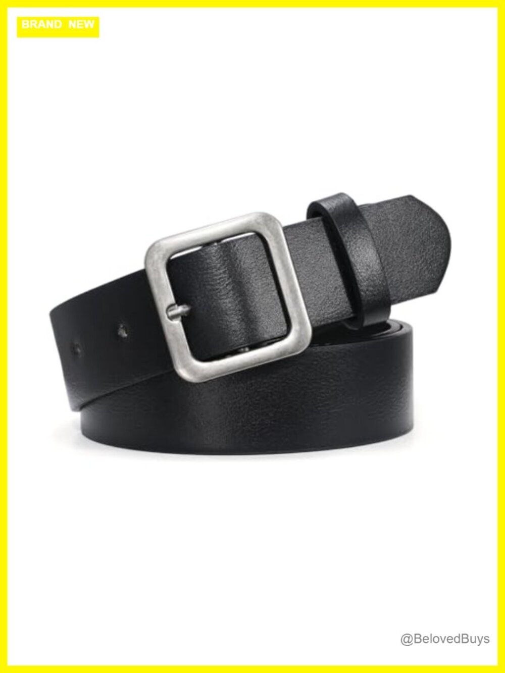 Women's Faux Leather Belt 1.3" Wide with Square Buckle 10 Holes Adjustable